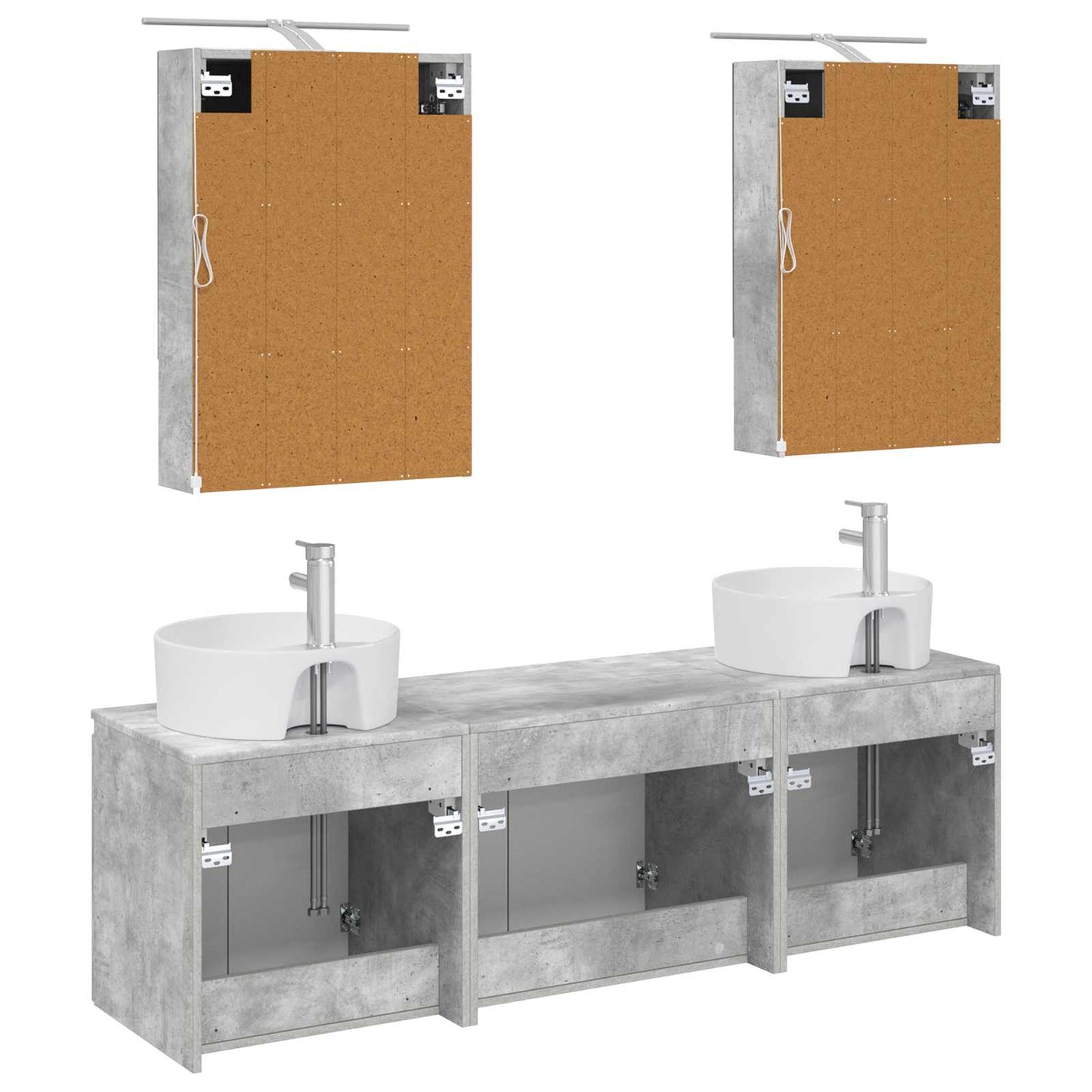 Badkamerkastenset 5 pcs Betongrijs Bewerkt hout