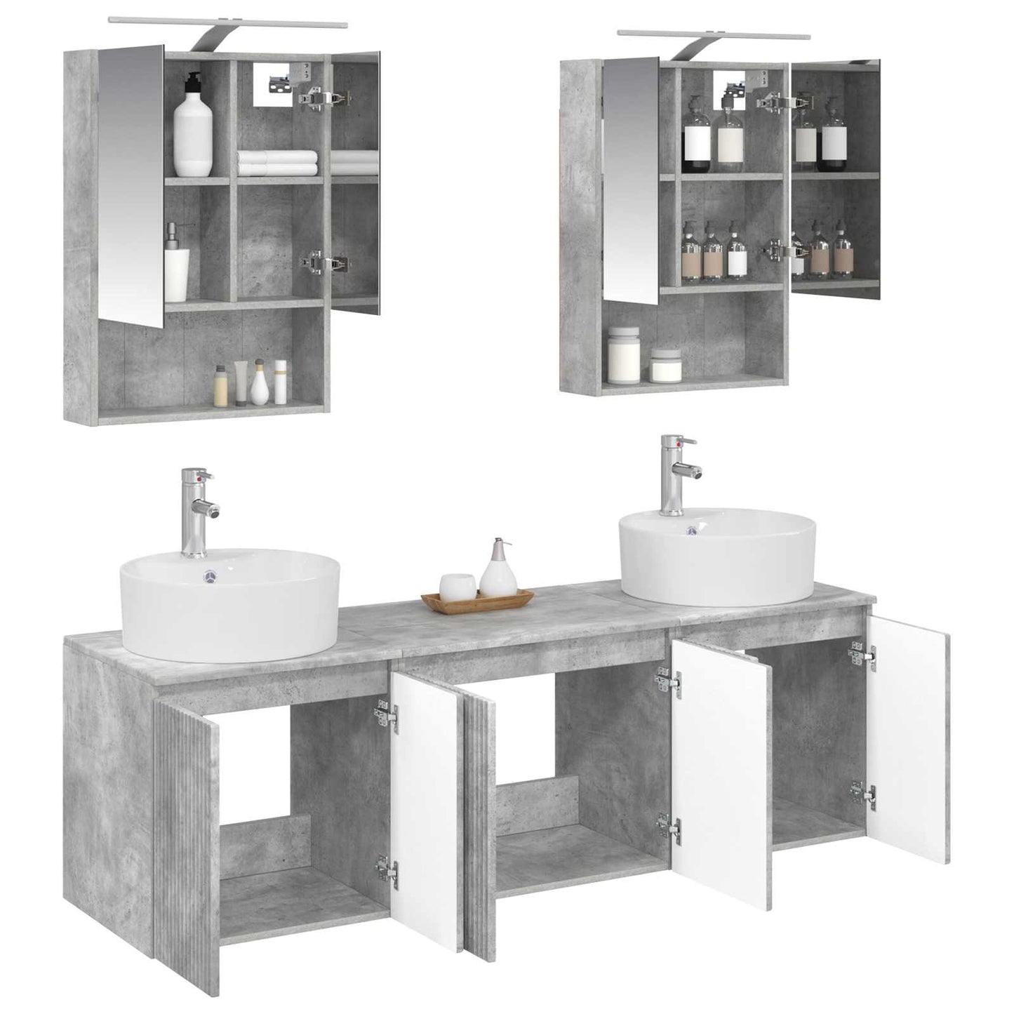 Badkamerkastenset 5 pcs Betongrijs Bewerkt hout