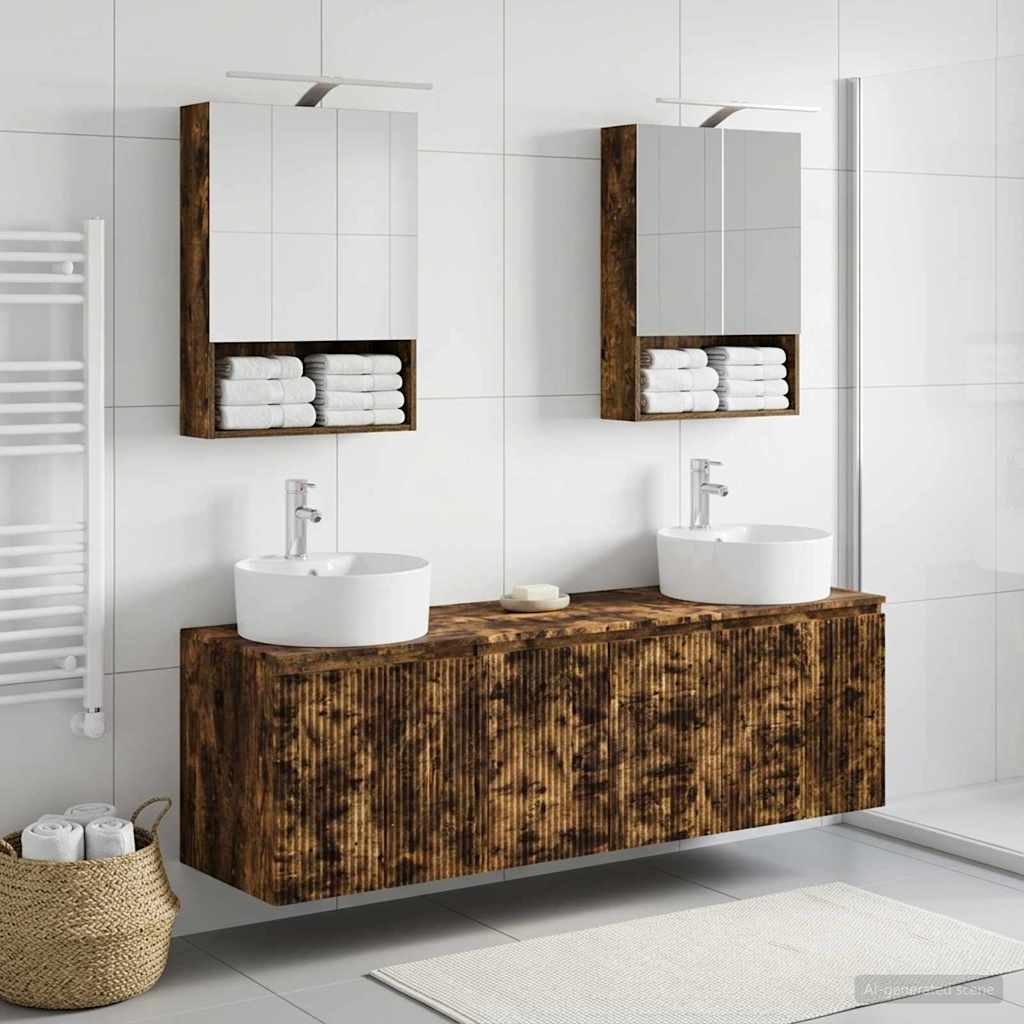 Badkamerkastenset 5 pcs Gerookt eiken Bewerkt hout