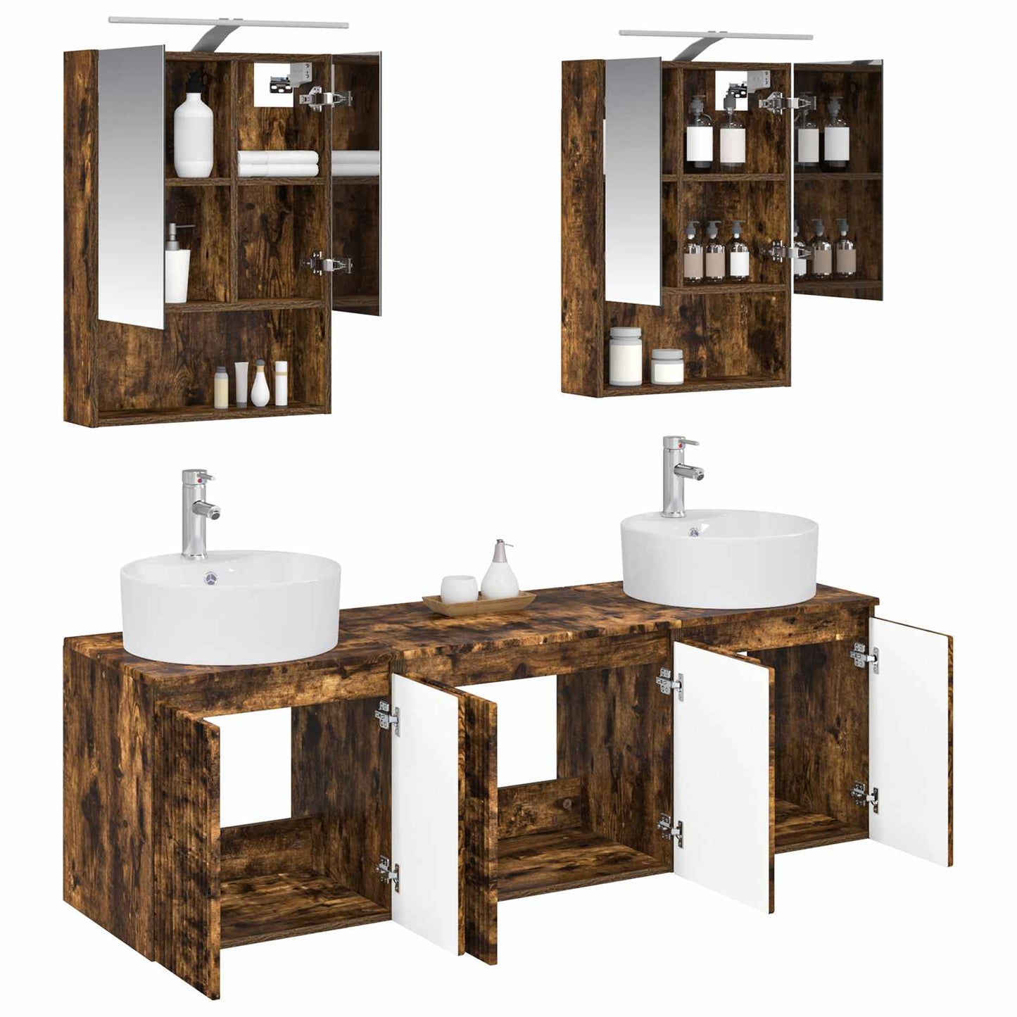 Badkamerkastenset 5 pcs Gerookt eiken Bewerkt hout