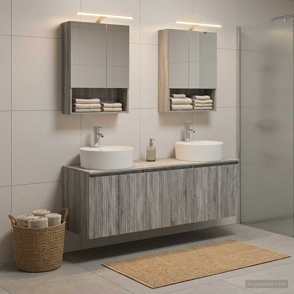 Badkamerkastenset 5 pcs Grijs Sonoma Bewerkt hout