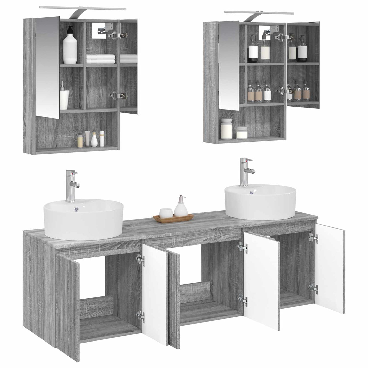 Badkamerkastenset 5 pcs Grijs Sonoma Bewerkt hout