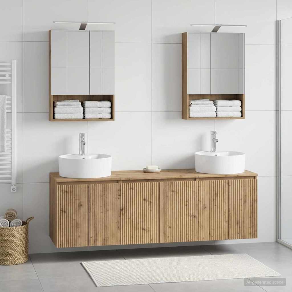 Badkamerkastenset 5 pcs Artisanaal eiken Bewerkt hout