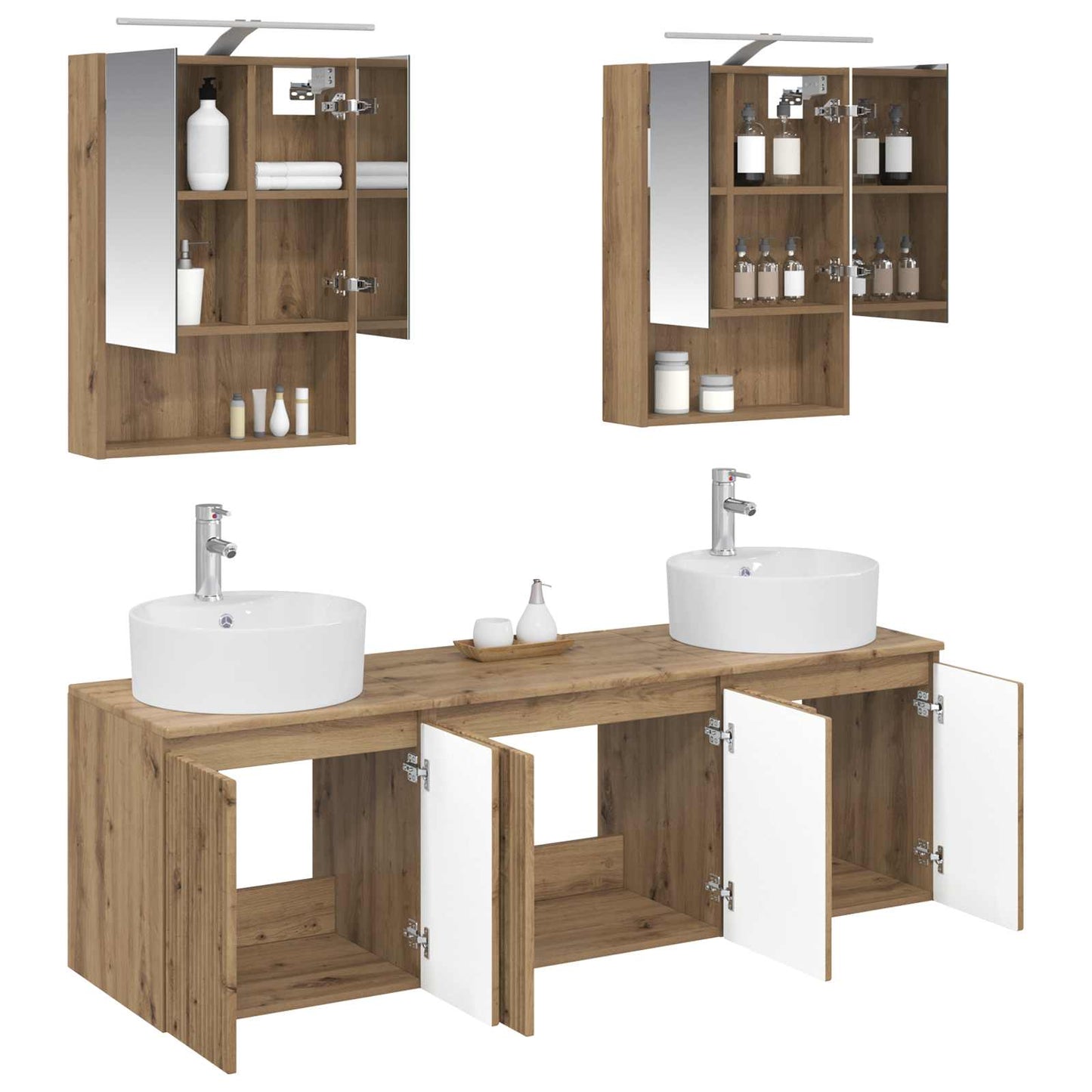 Badkamerkastenset 5 pcs Artisanaal eiken Bewerkt hout