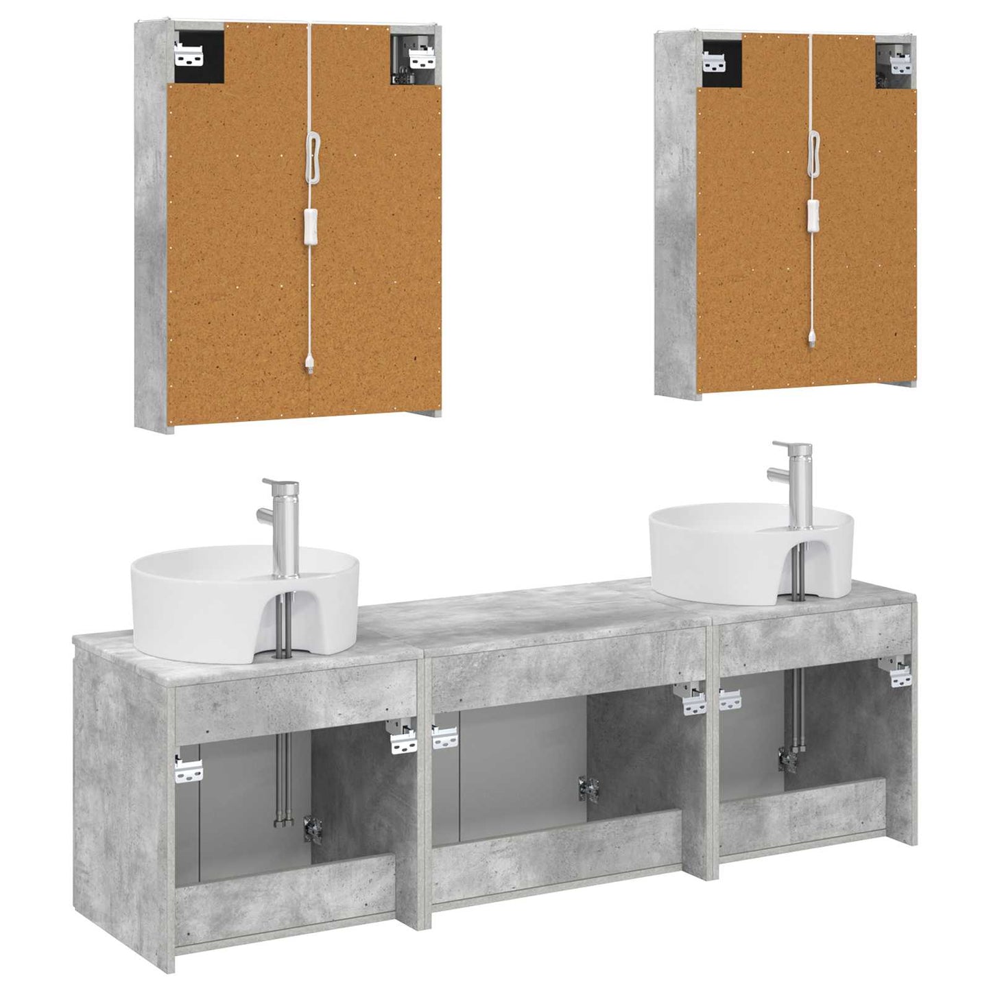 Badkamerkastenset 5 pcs Betongrijs Bewerkt hout