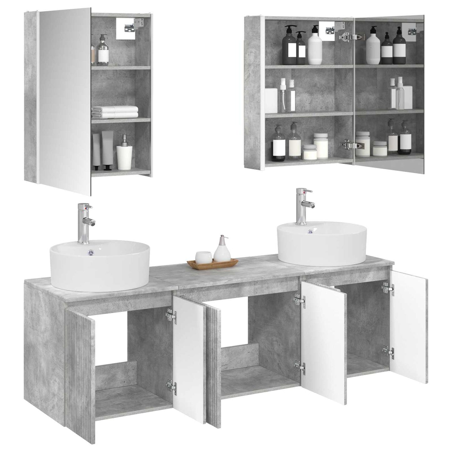Badkamerkastenset 5 pcs Betongrijs Bewerkt hout