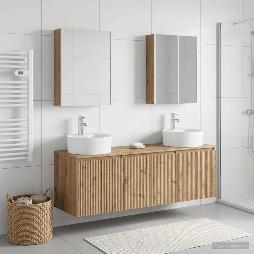 Badkamerkastenset 5 st Artisanaal eiken Bewerkt hout is nu te koop bij PeponiXL, paradijselijk wonen!