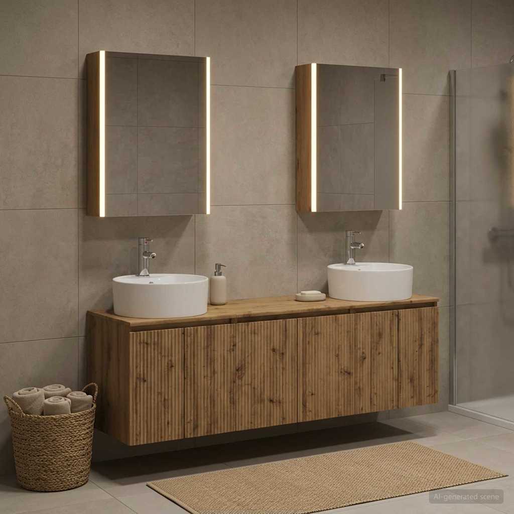 Badkamerkastenset 5 st Artisanaal eiken Bewerkt hout is nu te koop bij PeponiXL, paradijselijk wonen!