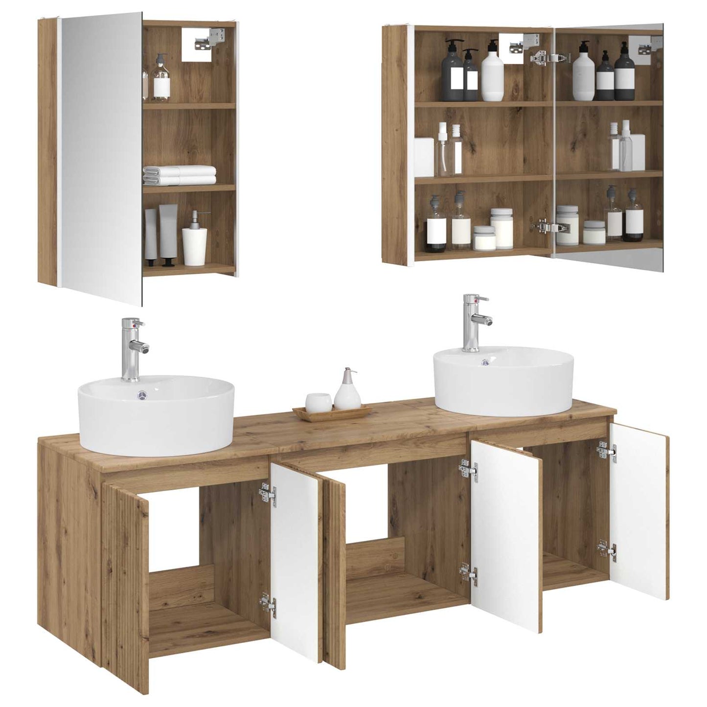 Badkamerkastenset 5 st Artisanaal eiken Bewerkt hout is nu te koop bij PeponiXL, paradijselijk wonen!