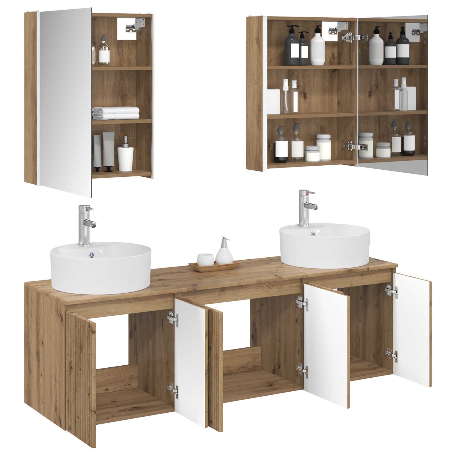 Badkamerkastenset 5 st Artisanaal eiken Bewerkt hout is nu te koop bij PeponiXL, paradijselijk wonen!