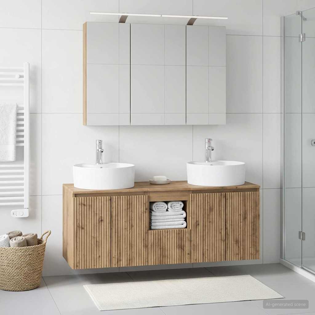 Badkamerkastenset 4 st Artisanaal eiken Bewerkt hout is nu te koop bij PeponiXL, paradijselijk wonen!