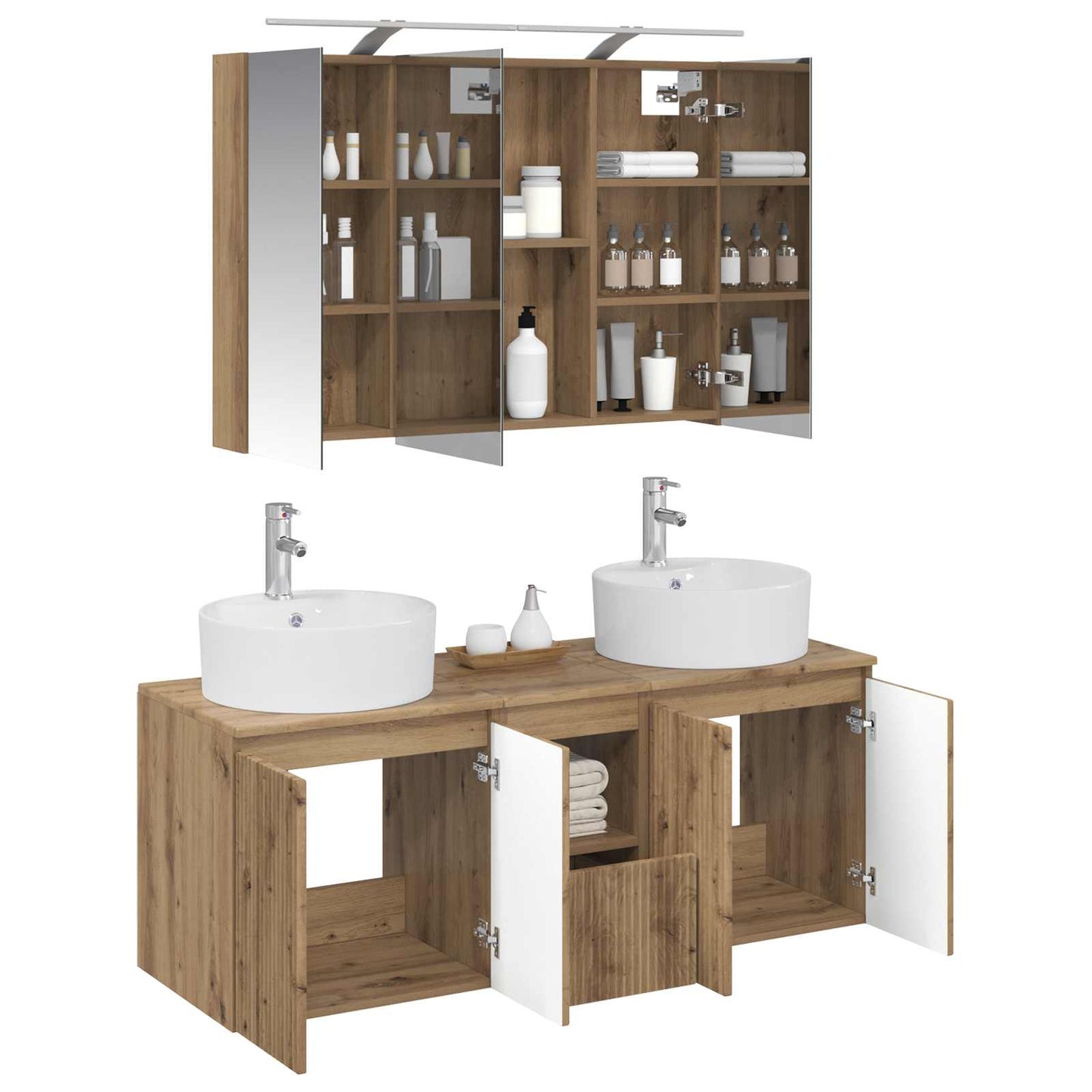 Badkamerkastenset 4 st Artisanaal eiken Bewerkt hout is nu te koop bij PeponiXL, paradijselijk wonen!