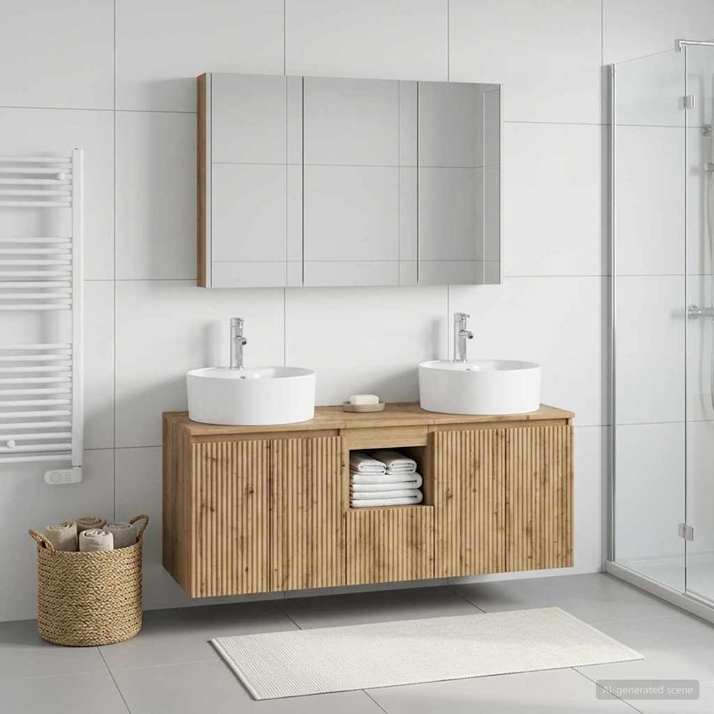 Badkamerkastenset 4 st Artisanaal eiken Bewerkt hout is nu te koop bij PeponiXL, paradijselijk wonen!