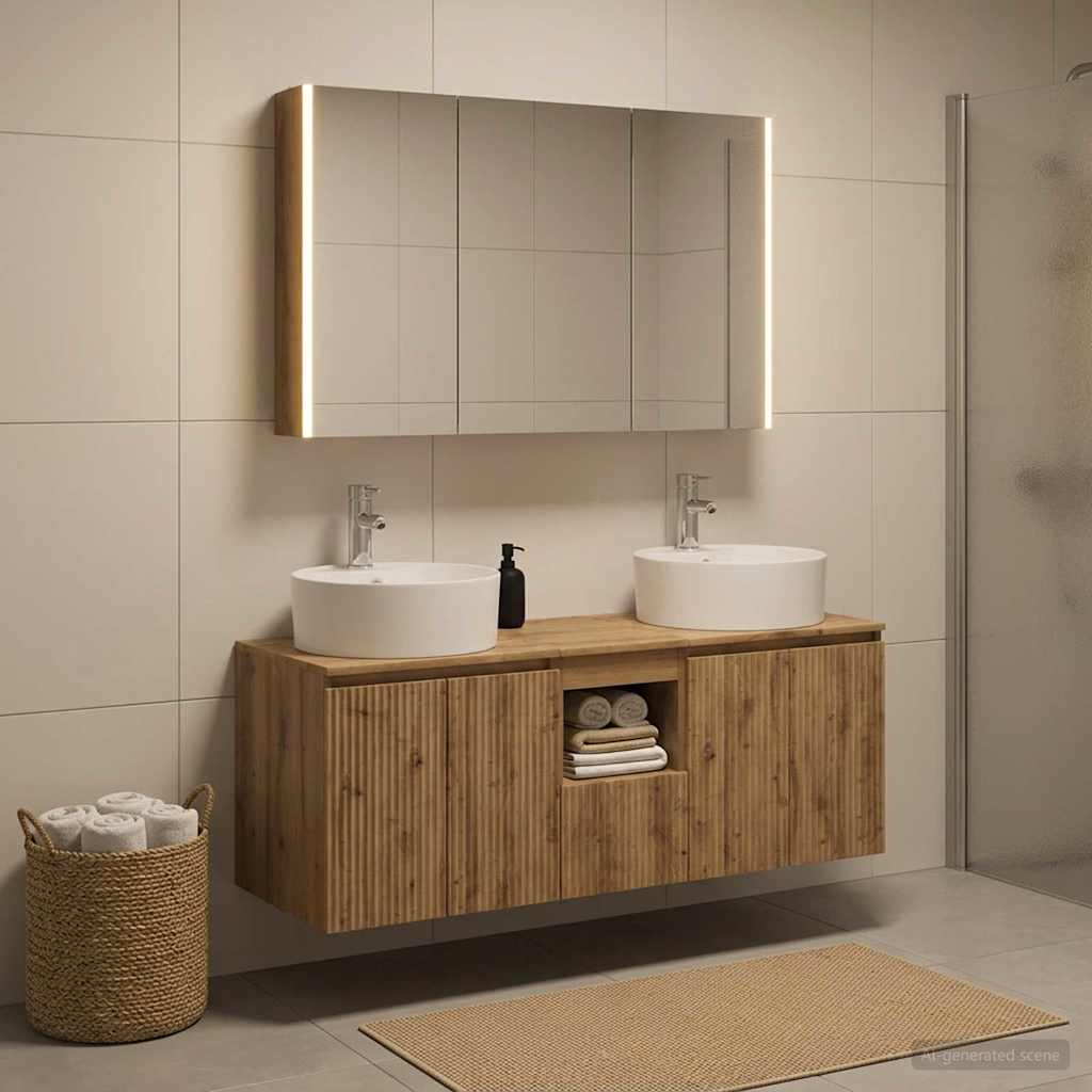Badkamerkastenset 4 st Artisanaal eiken Bewerkt hout is nu te koop bij PeponiXL, paradijselijk wonen!