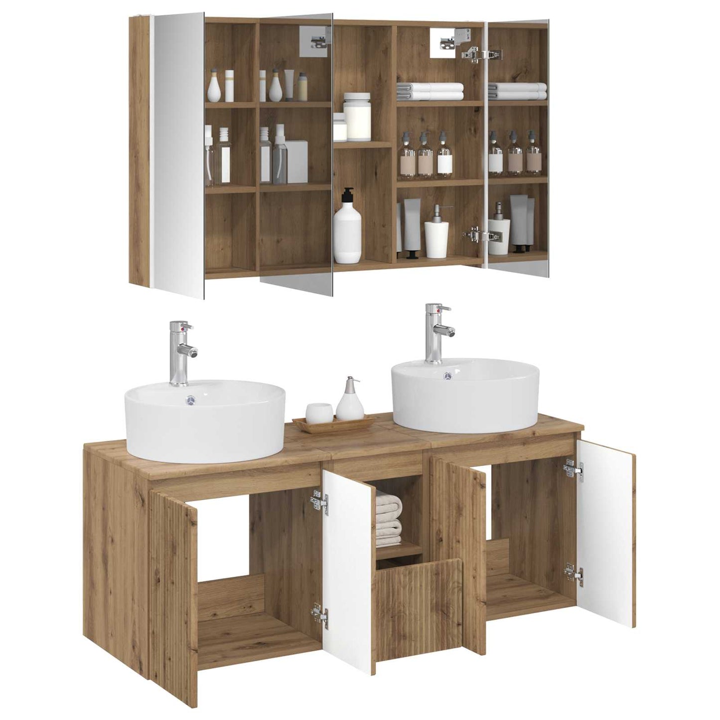Badkamerkastenset 4 st Artisanaal eiken Bewerkt hout is nu te koop bij PeponiXL, paradijselijk wonen!