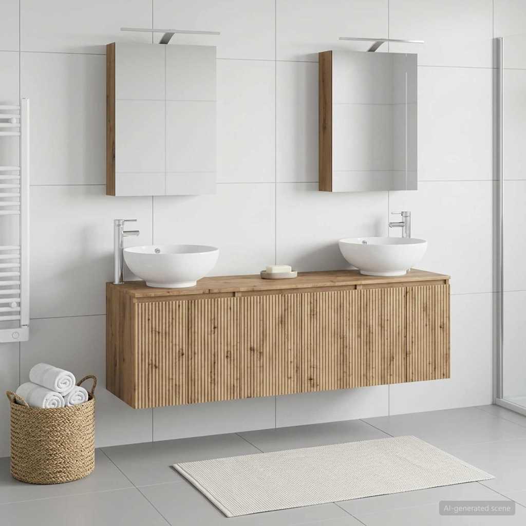 Badkamerkastenset 5 st Artisanaal eiken Bewerkt hout is nu te koop bij PeponiXL, paradijselijk wonen!