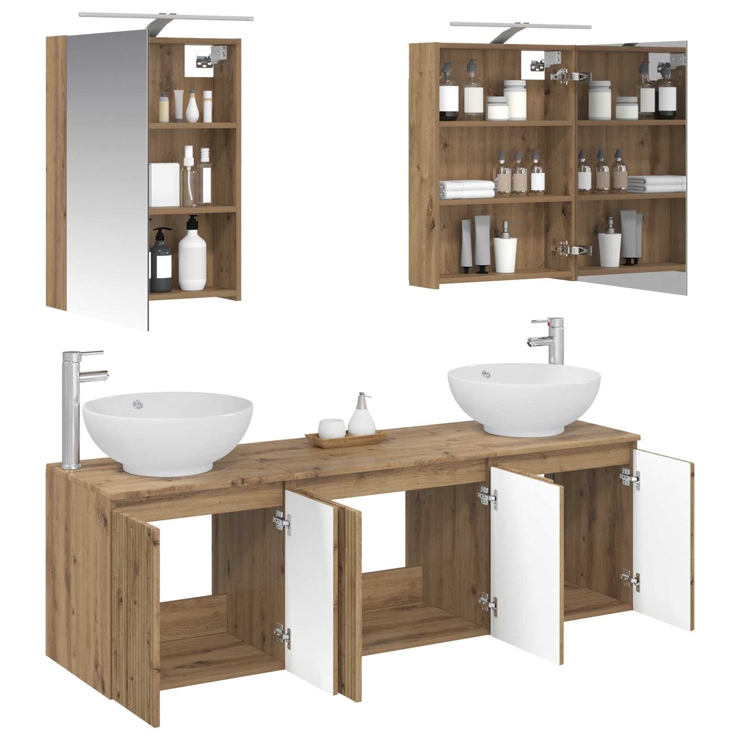 Badkamerkastenset 5 st Artisanaal eiken Bewerkt hout is nu te koop bij PeponiXL, paradijselijk wonen!