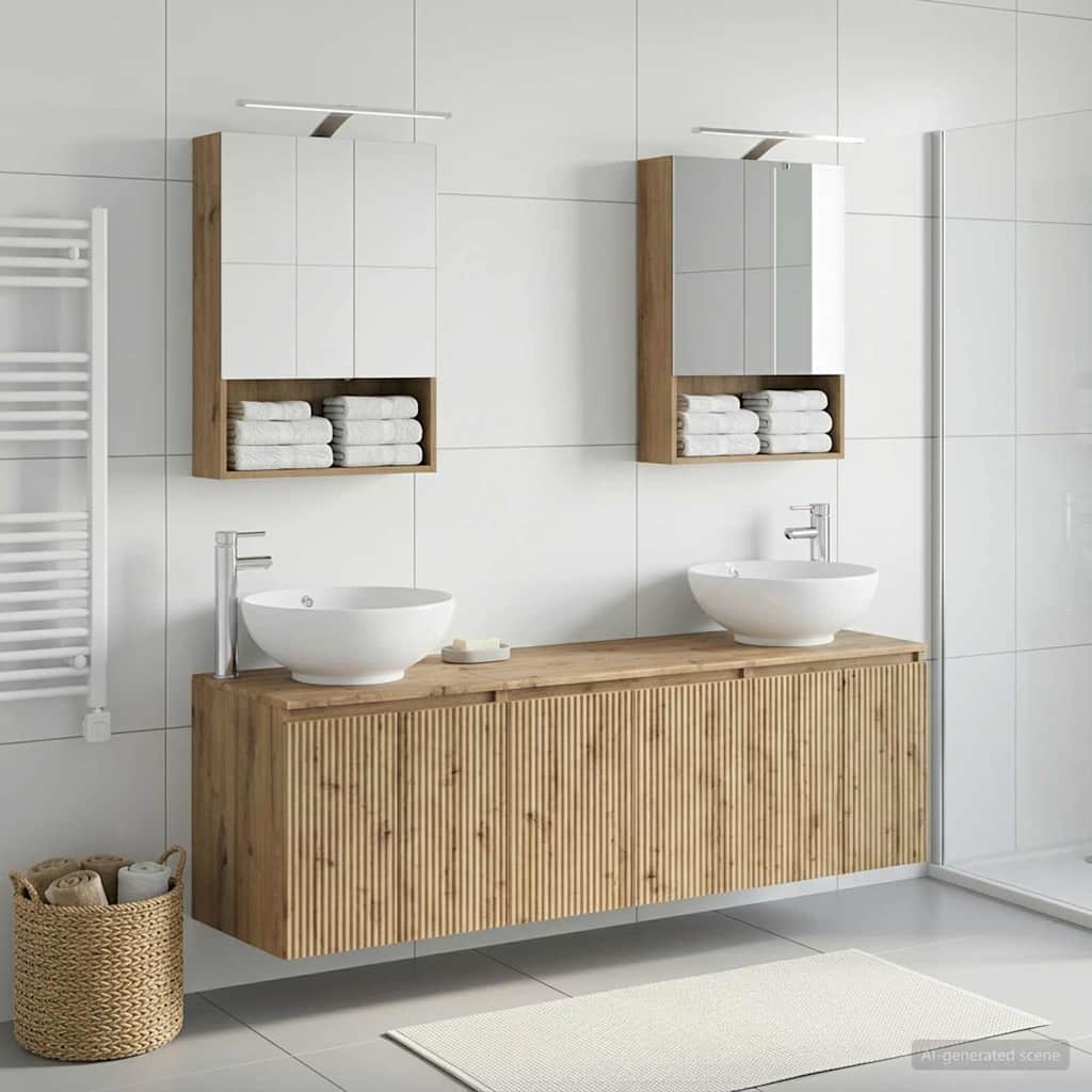 Badkamerkastenset 5 st Artisanaal eiken Bewerkt hout is nu te koop bij PeponiXL, paradijselijk wonen!