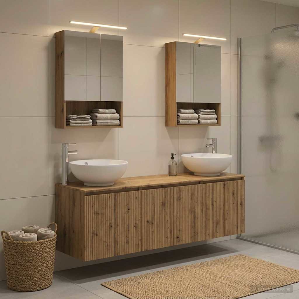 Badkamerkastenset 5 st Artisanaal eiken Bewerkt hout is nu te koop bij PeponiXL, paradijselijk wonen!