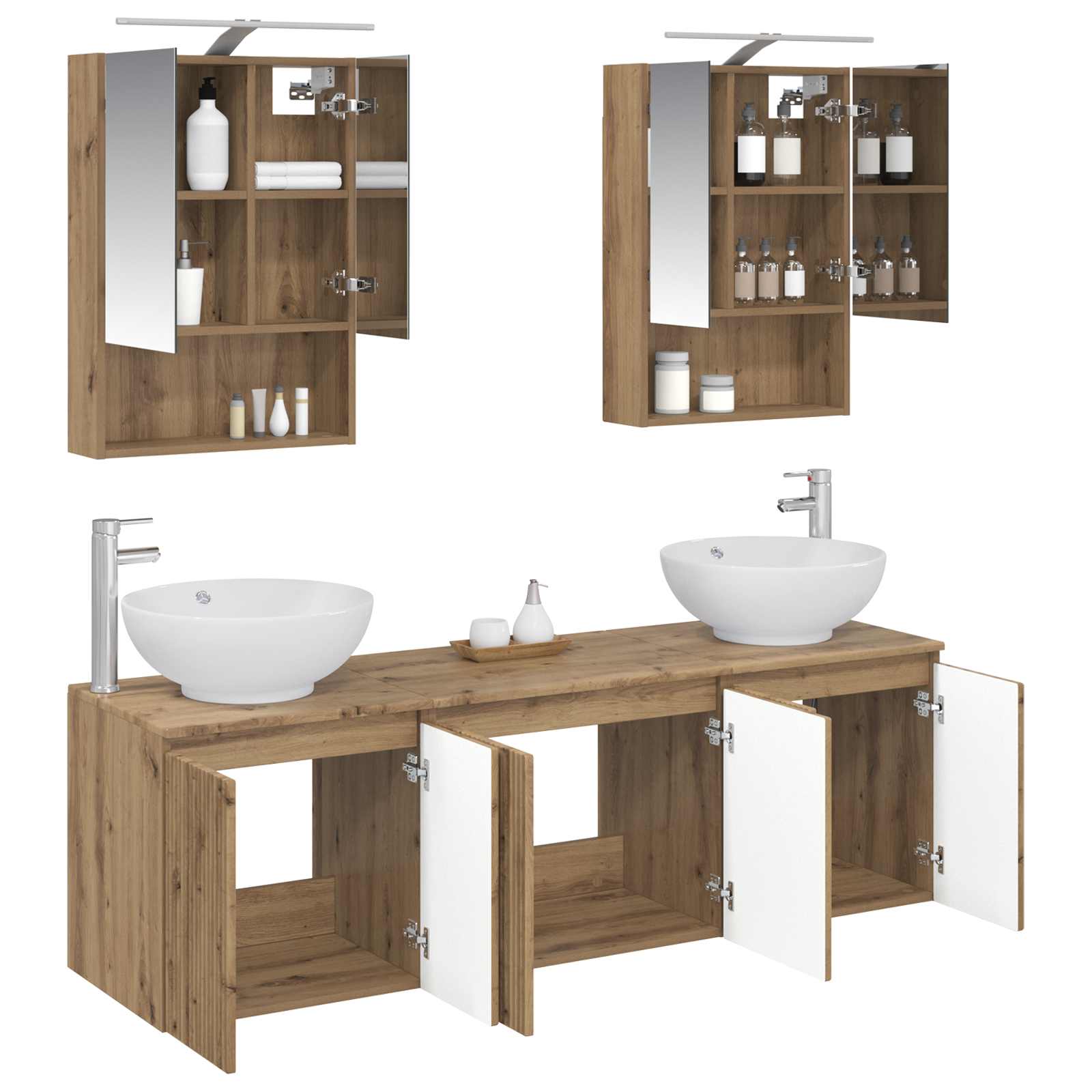 Badkamerkastenset 5 st Artisanaal eiken Bewerkt hout is nu te koop bij PeponiXL, paradijselijk wonen!