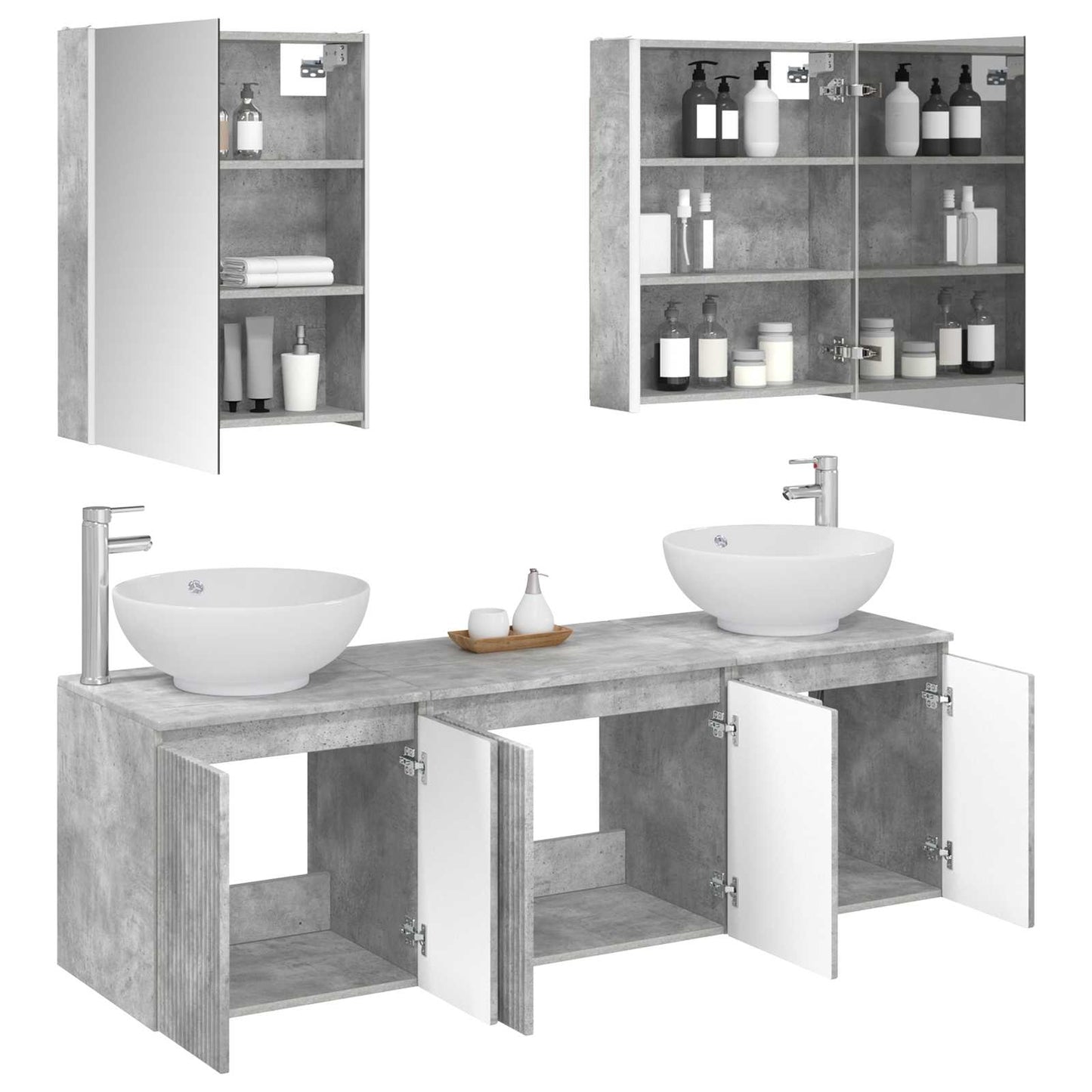 Badkamerkastenset 5 pcs Betongrijs Bewerkt hout