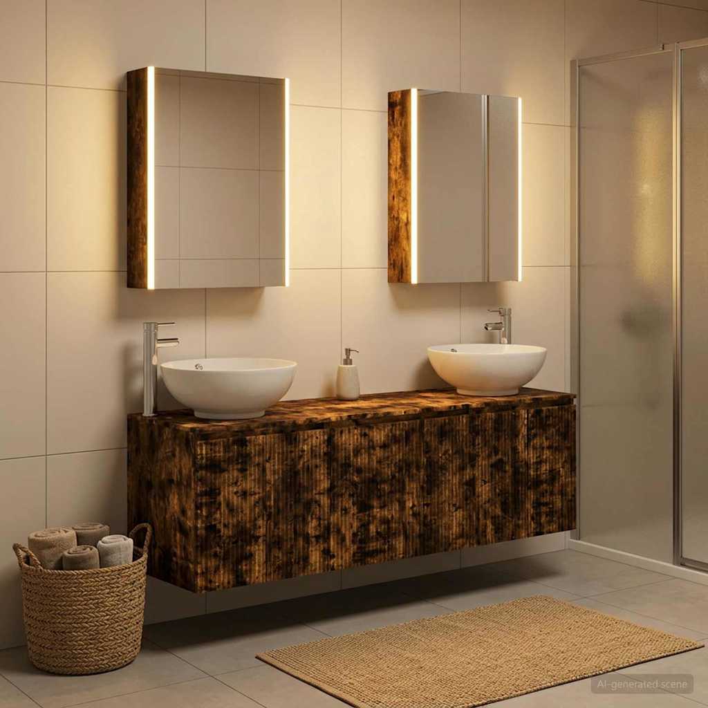 Badkamerkastenset 5 pcs Gerookt eiken Bewerkt hout