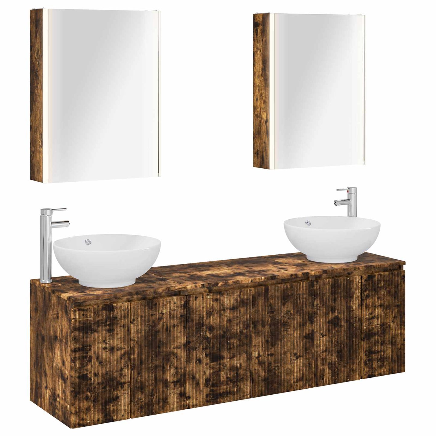 Badkamerkastenset 5 pcs Gerookt eiken Bewerkt hout