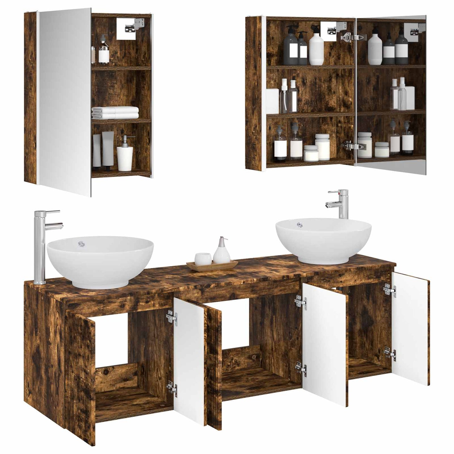 Badkamerkastenset 5 pcs Gerookt eiken Bewerkt hout