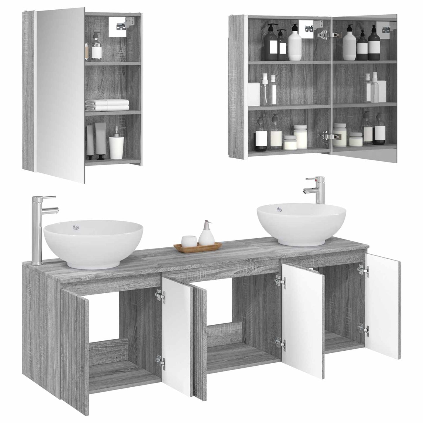 Badkamerkastenset 5 pcs Grijs Sonoma Bewerkt hout