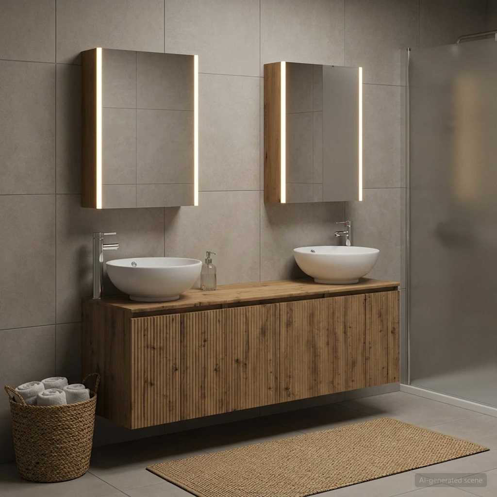 Badkamerkastenset 5 pcs Artisanaal eiken Bewerkt hout
