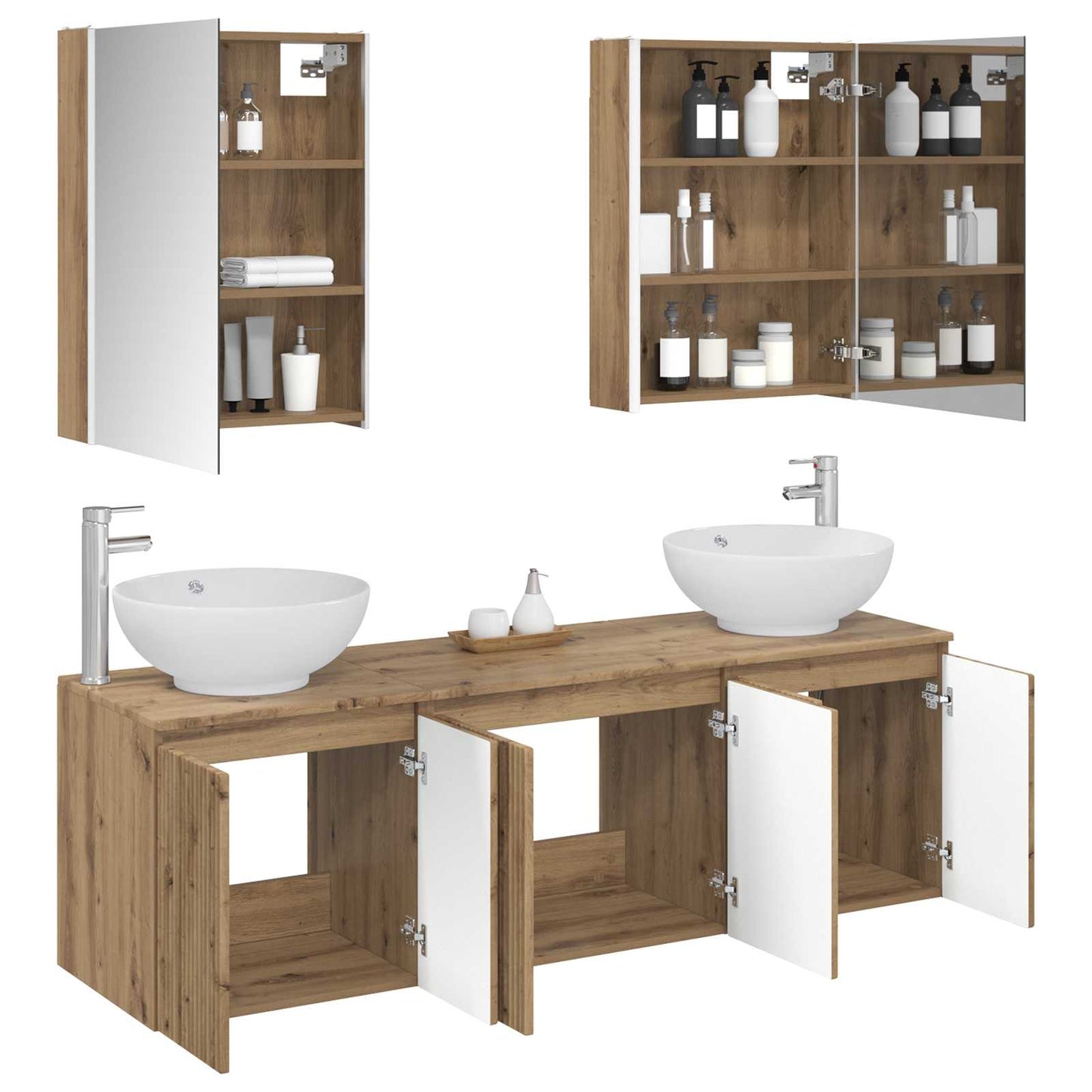 Badkamerkastenset 5 pcs Artisanaal eiken Bewerkt hout