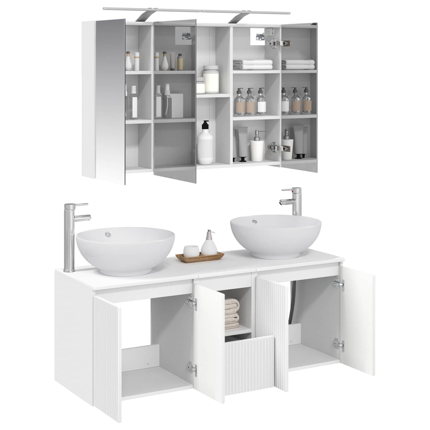 Badkamerkastenset 4 pcs Wit Bewerkt hout