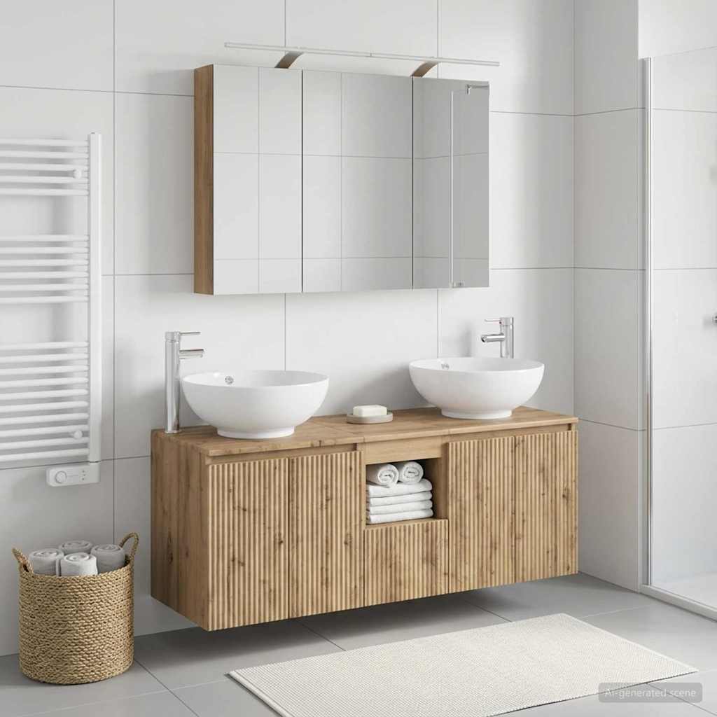 Badkamerkastenset 4 st Artisanaal eiken Bewerkt hout is nu te koop bij PeponiXL, paradijselijk wonen!