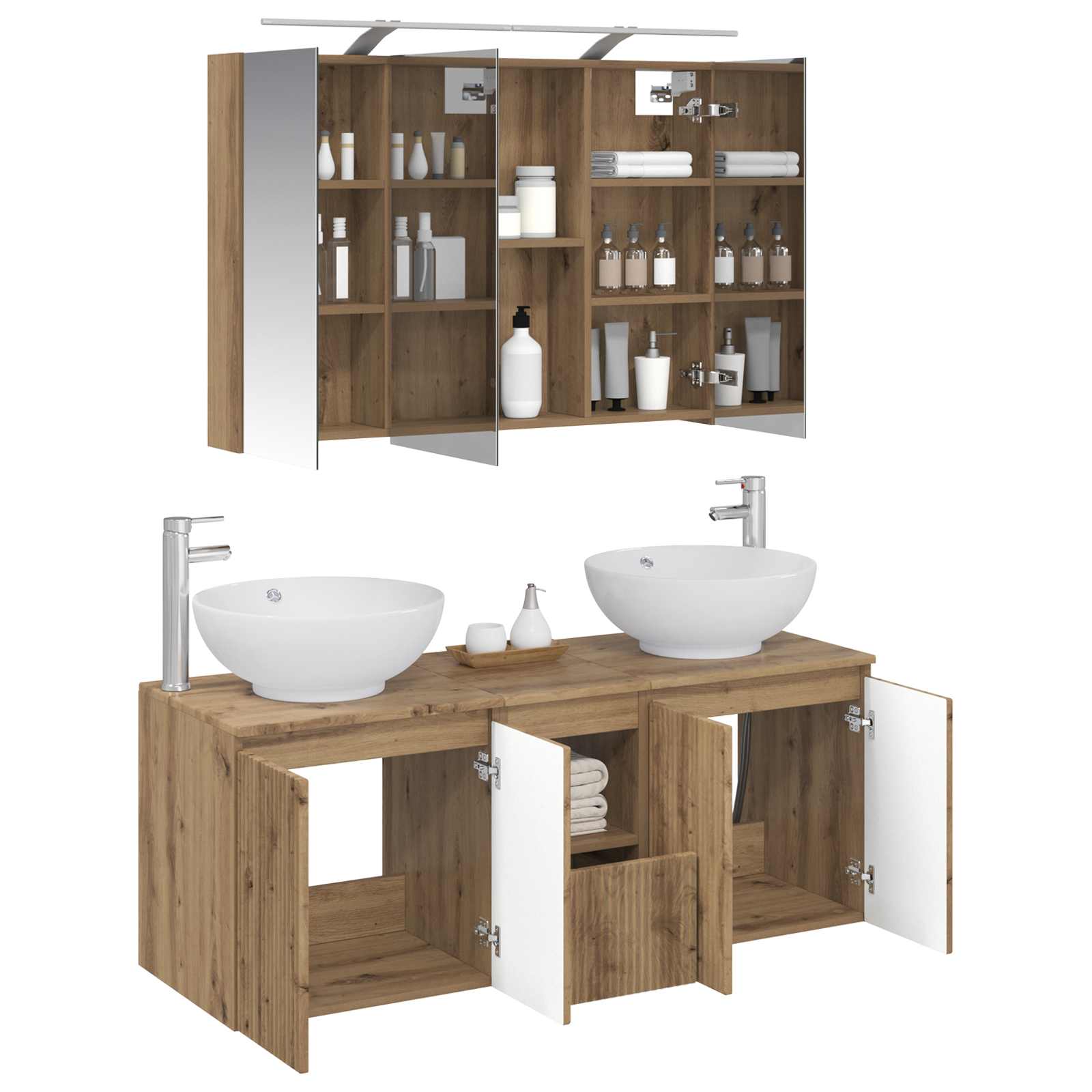 Badkamerkastenset 4 st Artisanaal eiken Bewerkt hout is nu te koop bij PeponiXL, paradijselijk wonen!