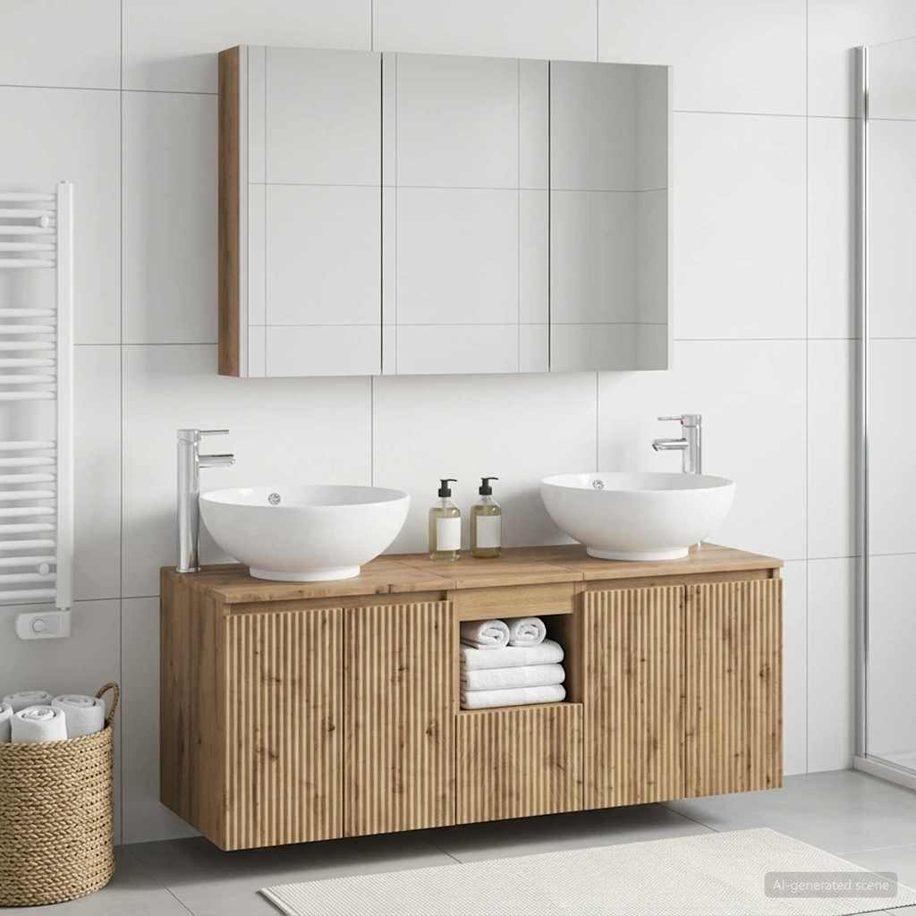 Badkamerkastenset 4 st Artisanaal eiken Bewerkt hout is nu te koop bij PeponiXL, paradijselijk wonen!