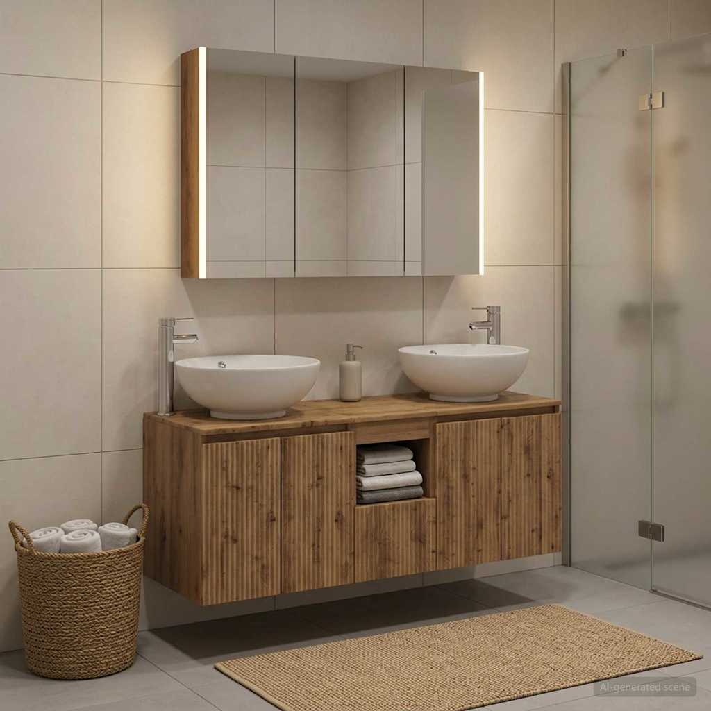 Badkamerkastenset 4 st Artisanaal eiken Bewerkt hout is nu te koop bij PeponiXL, paradijselijk wonen!