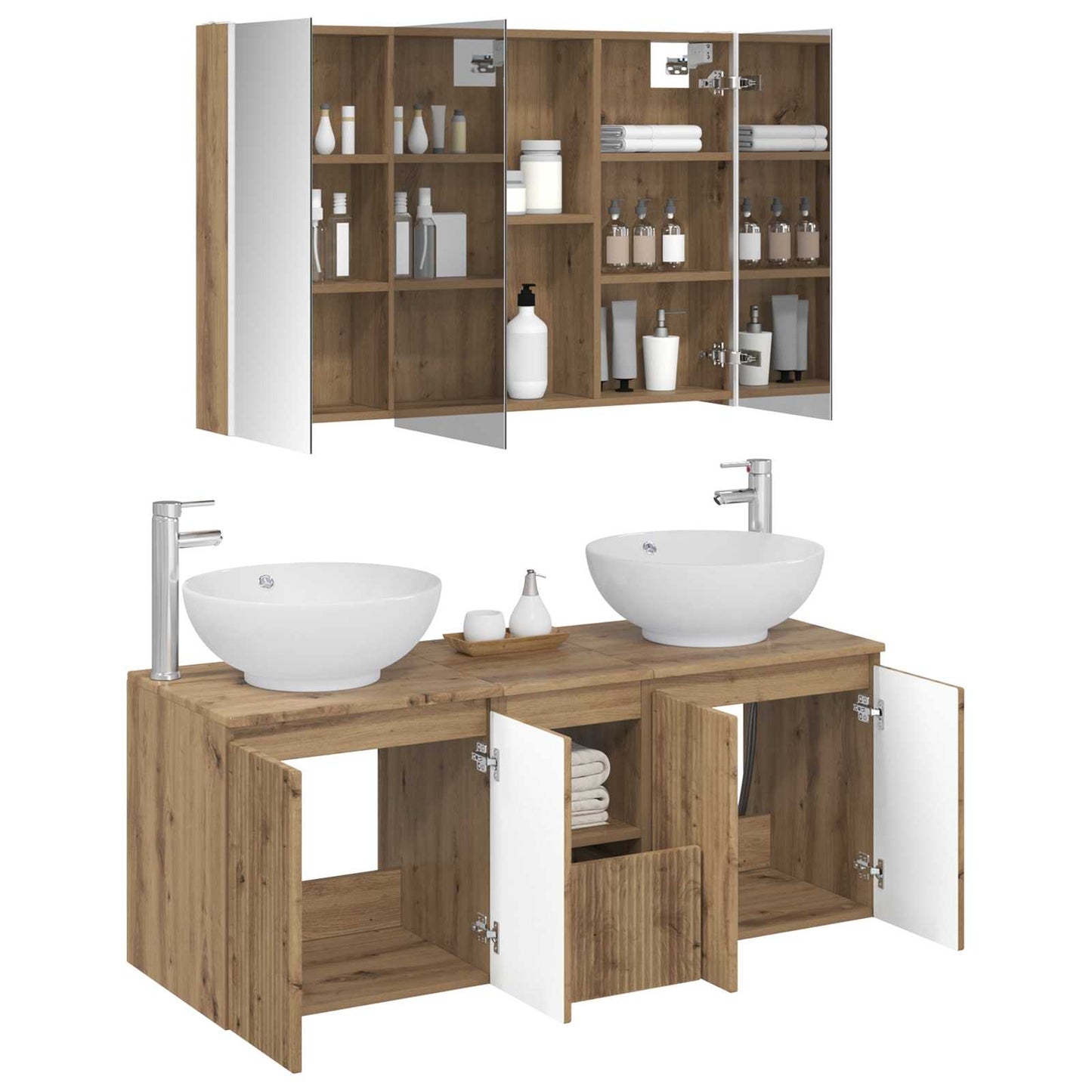 Badkamerkastenset 4 st Artisanaal eiken Bewerkt hout is nu te koop bij PeponiXL, paradijselijk wonen!