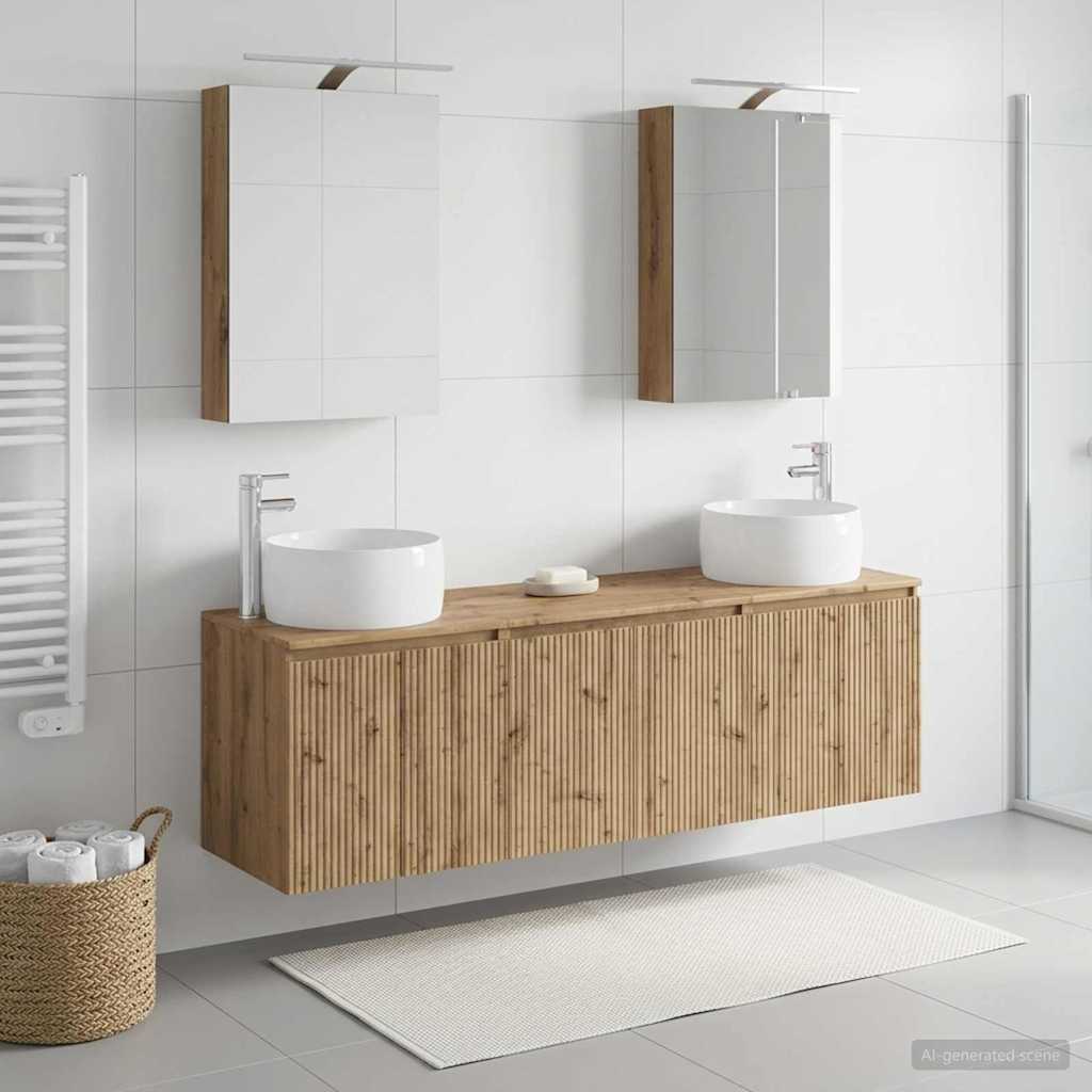 Badkamerkastenset 5 st Artisanaal eiken Bewerkt hout is nu te koop bij PeponiXL, paradijselijk wonen!