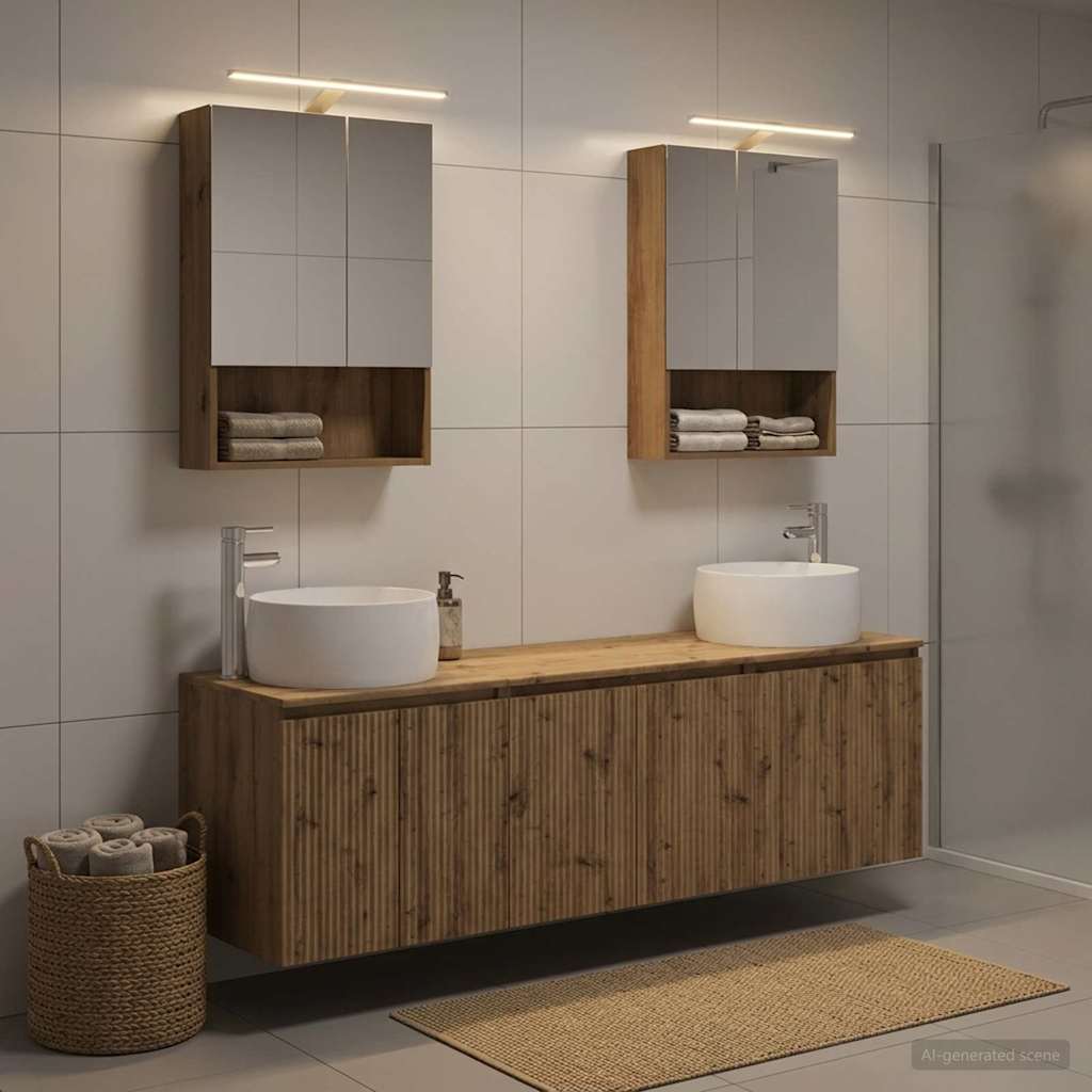 Badkamerkastenset 5 st Artisanaal eiken Bewerkt hout is nu te koop bij PeponiXL, paradijselijk wonen!
