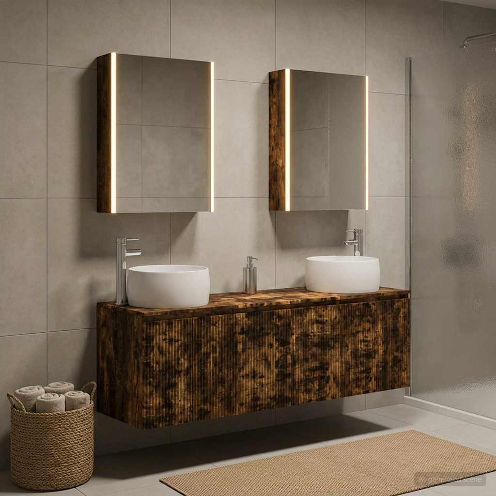 Badkamerkastenset 5 pcs Gerookt eiken Bewerkt hout