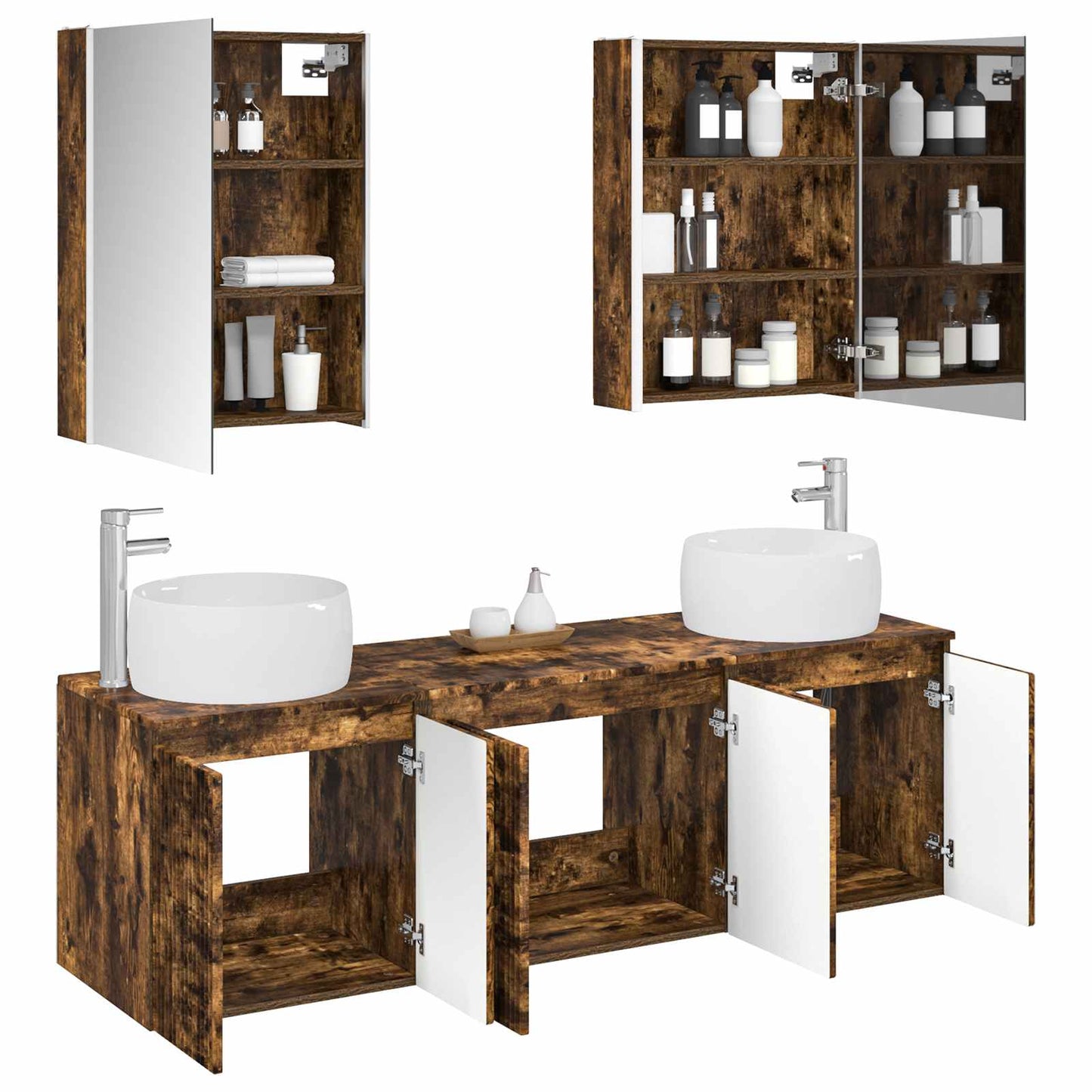 Badkamerkastenset 5 pcs Gerookt eiken Bewerkt hout