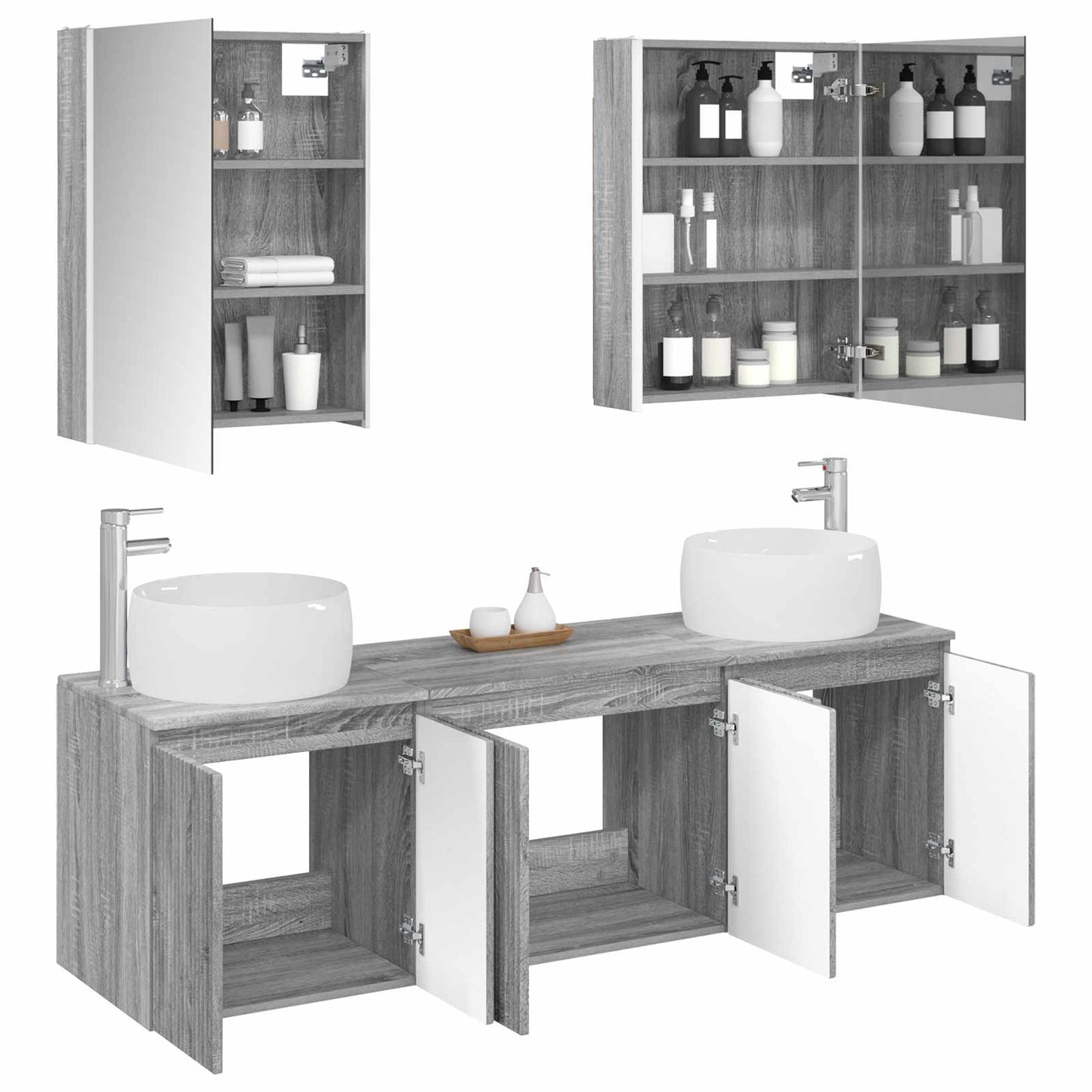 Badkamerkastenset 5 pcs Grijs Sonoma Bewerkt hout