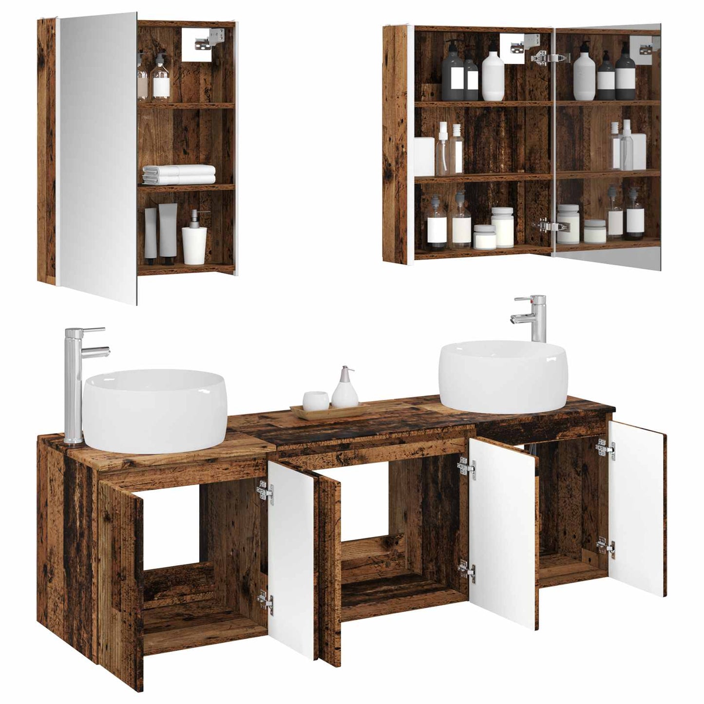 Badkamerkastenset 5 pcs Oud hout Bewerkt hout