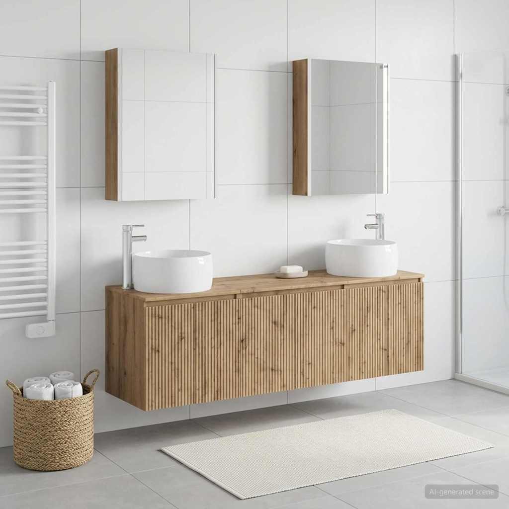 Badkamerkastenset 5 pcs Artisanaal eiken Bewerkt hout