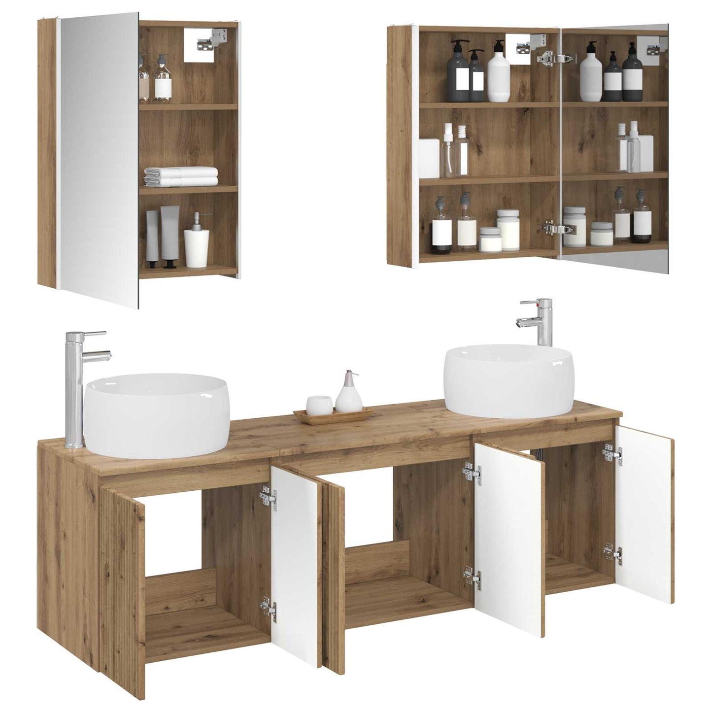 Badkamerkastenset 5 pcs Artisanaal eiken Bewerkt hout