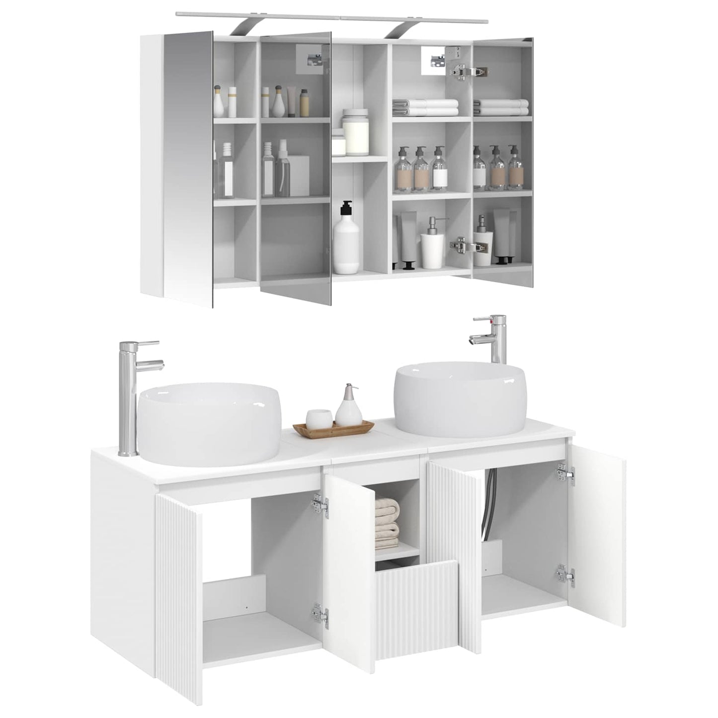 Badkamerkastenset 4 pcs Wit Bewerkt hout