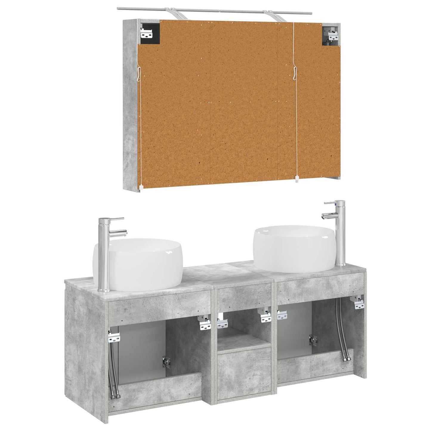 Badkamerkastenset 4 pcs Betongrijs Bewerkt hout