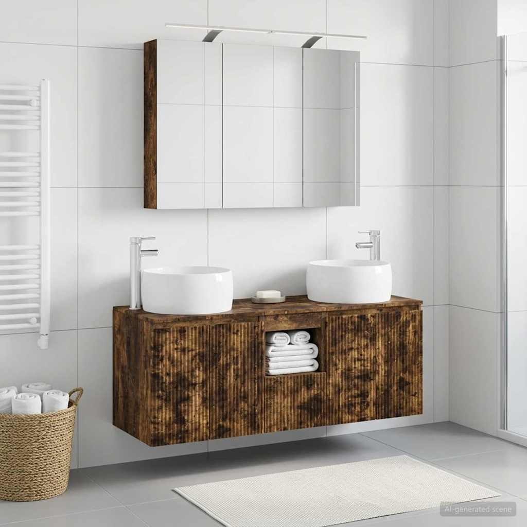 Badkamerkastenset 4 pcs Gerookt eiken Bewerkt hout