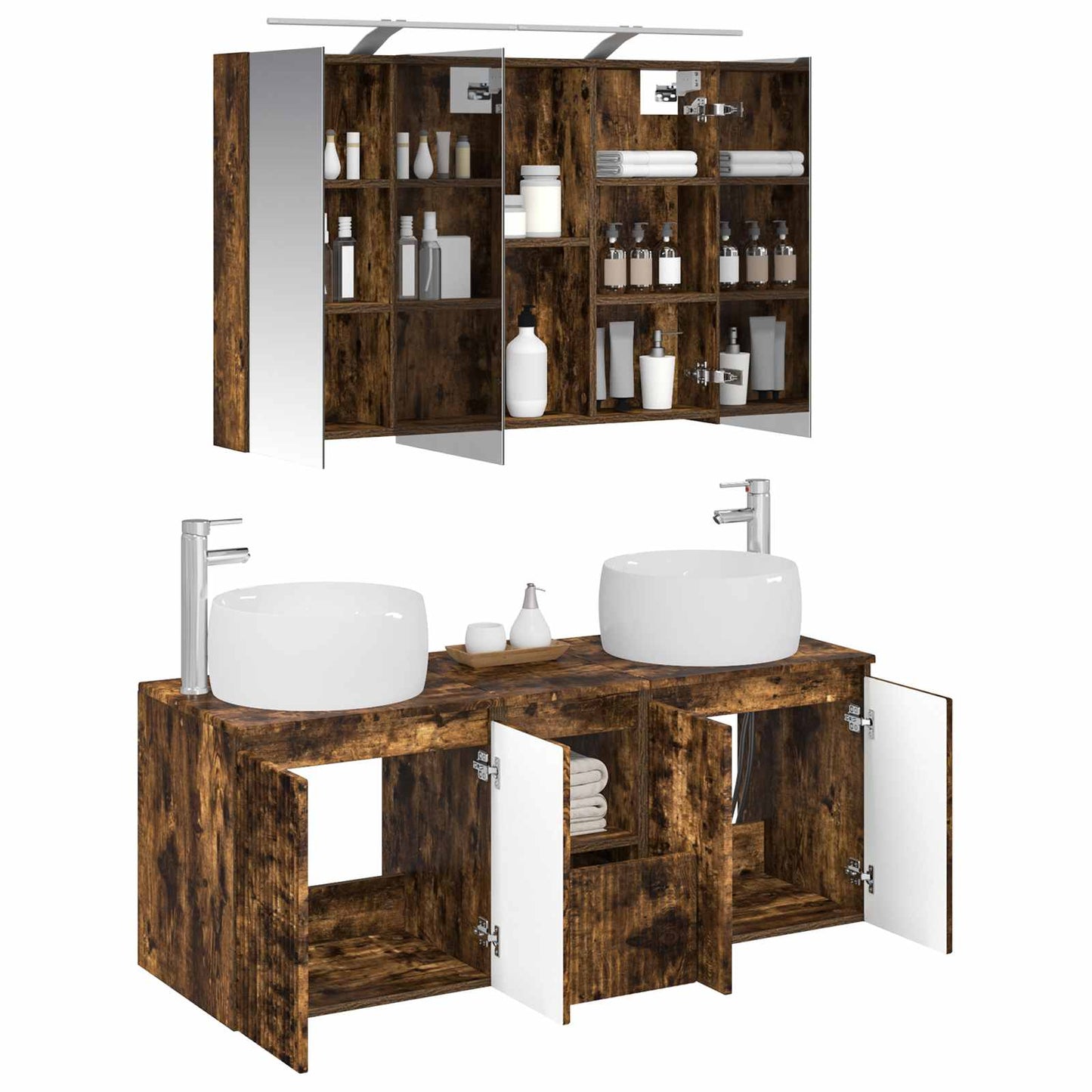 Badkamerkastenset 4 pcs Gerookt eiken Bewerkt hout
