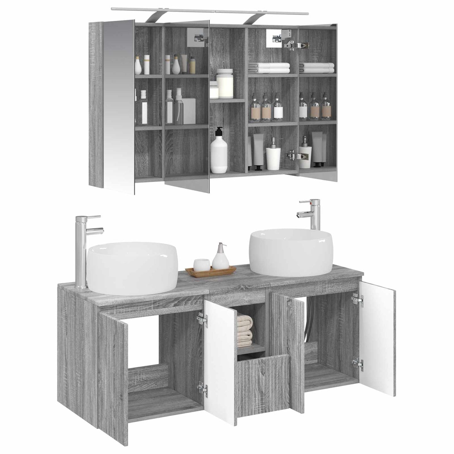 Badkamerkastenset 4 pcs Grijs Sonoma Bewerkt hout
